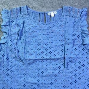 Mirror Image‎ Blue Eyelet Lace Ruffle Sleeve Top Women's XL